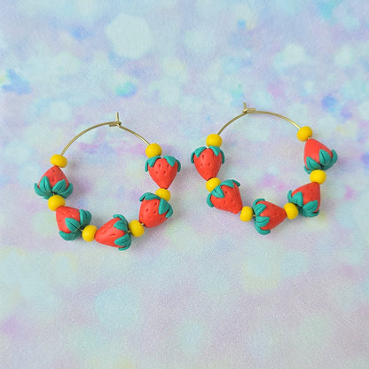 Large Strawberry Beaded Hoops