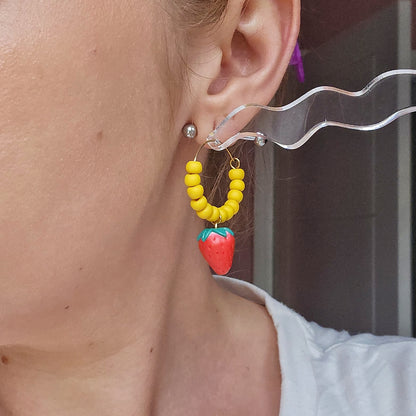 Mini Strawberry Beaded Hoops