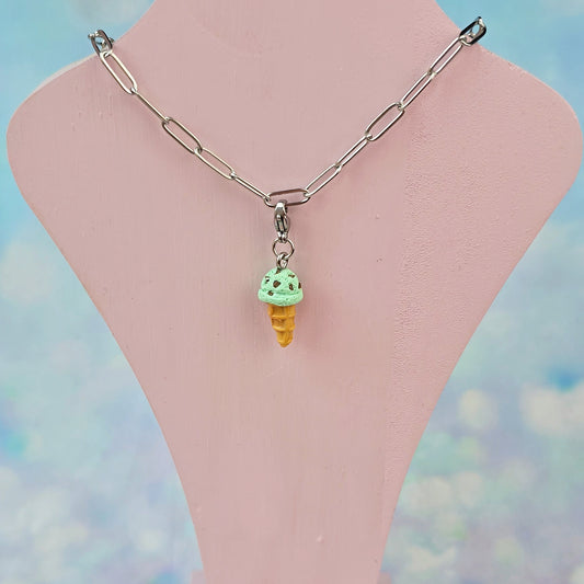 Mint Chocolate Chip Ice Cream Necklace Charm (Charm Only)