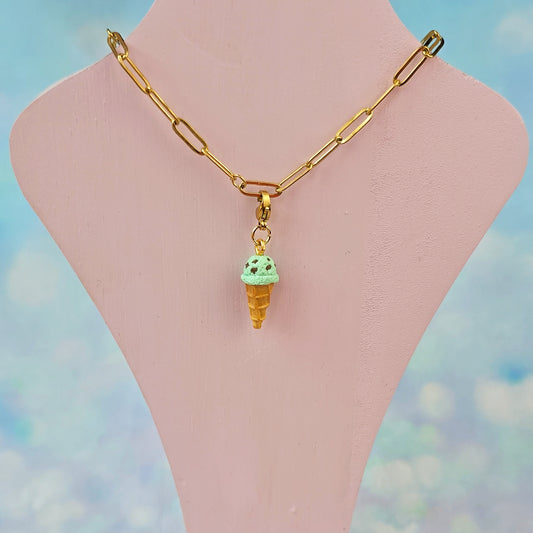Mint Chocolate Chip Ice Cream Necklace Charm (Charm Only)