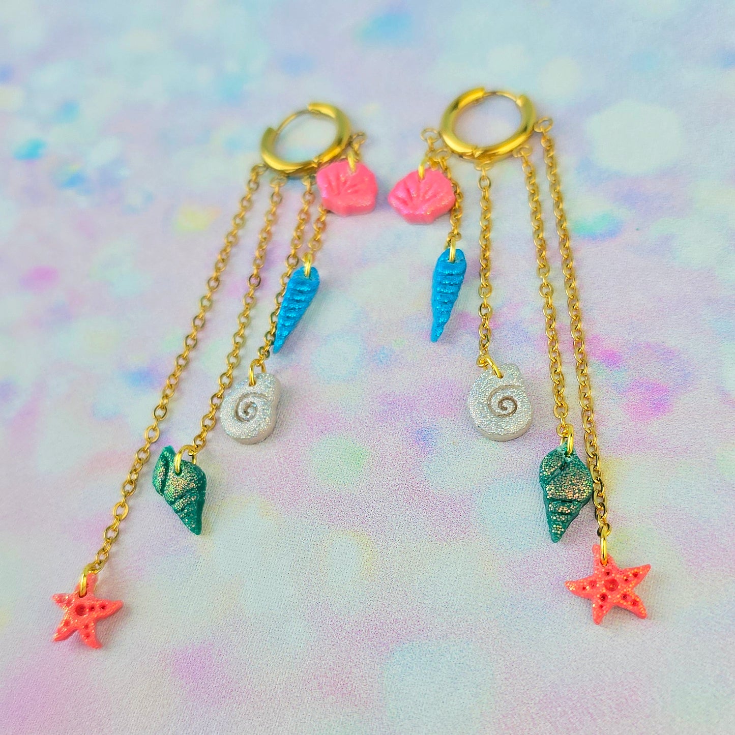 Glitter Shell 5 Drop Dangles