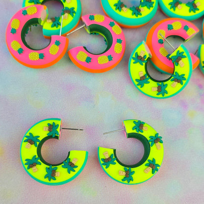 LIMITED EDITION Pineapple & Palm Tree Chunky Hoops