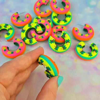 LIMITED EDITION Pineapple & Palm Tree Chunky Hoops
