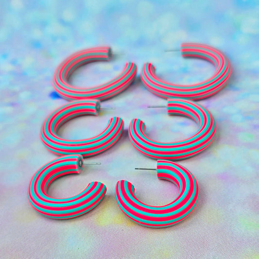 Hot Pink and Blue Stripey Hoops