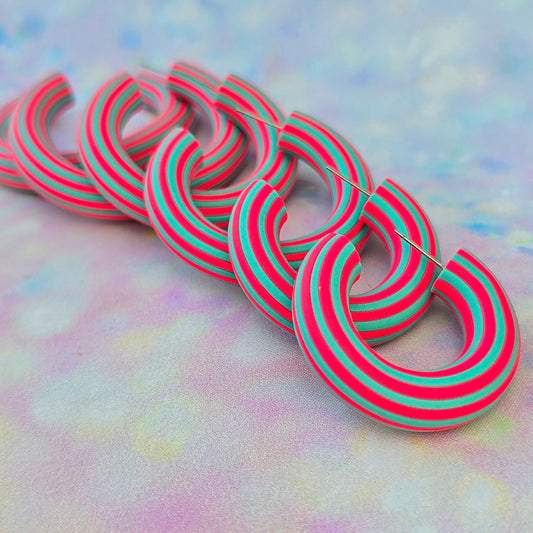 Hot Pink and Blue Stripey Hoops