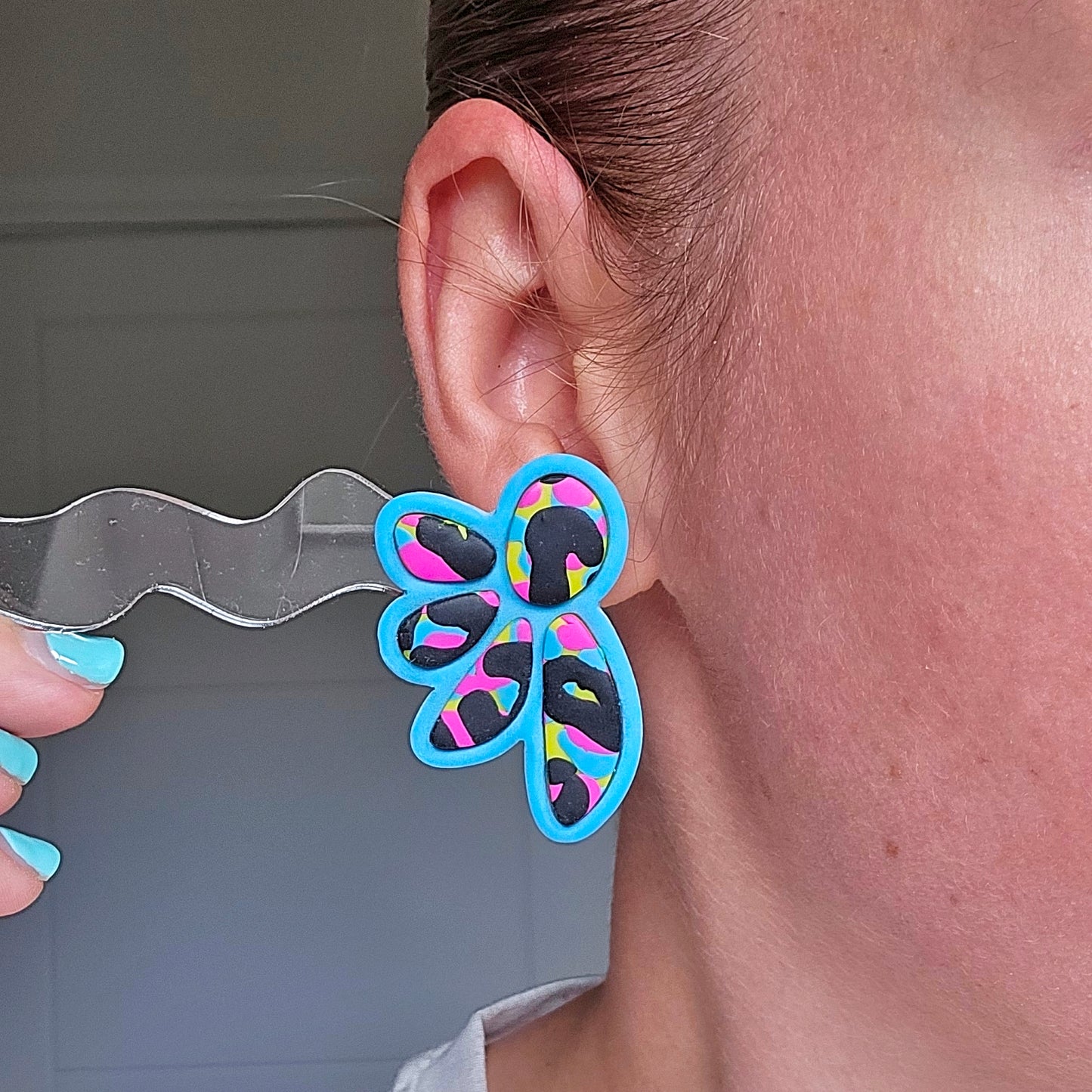 Multicoloured Leopard Print Statement Studs