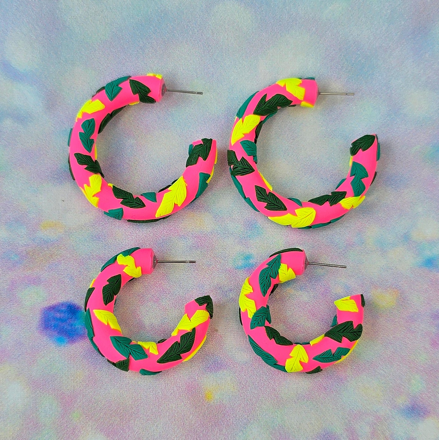 LIMITED EDITION Hot Pink Tropical Leaf Clay Hoops