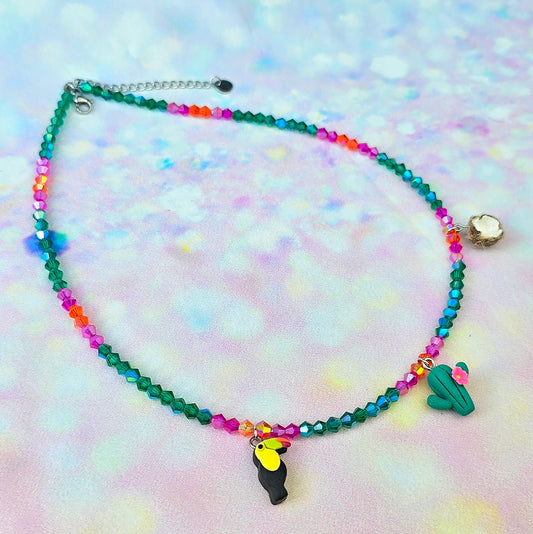 Tropical Paradise Glass Beaded Charm Necklace