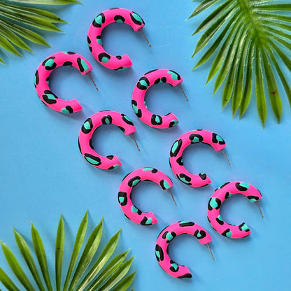 LIMITED EDITION Hot Pink Leopard Print Clay Hoops