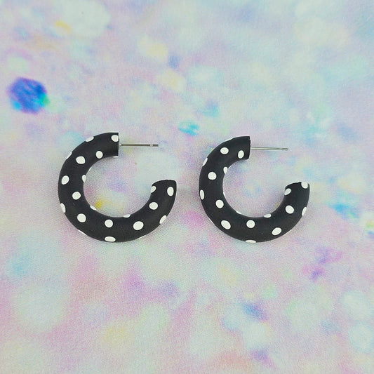 Black and White Spotty Clay Hoops