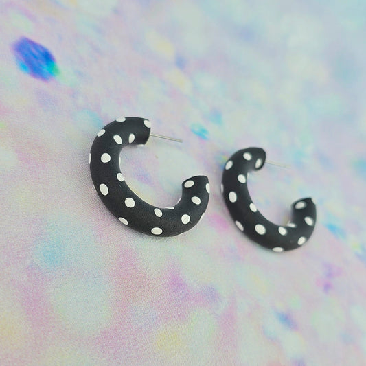 Black and White Spotty Clay Hoops