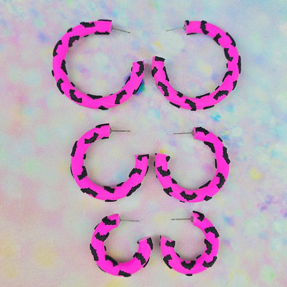 Bat Clay Hoops in Pink