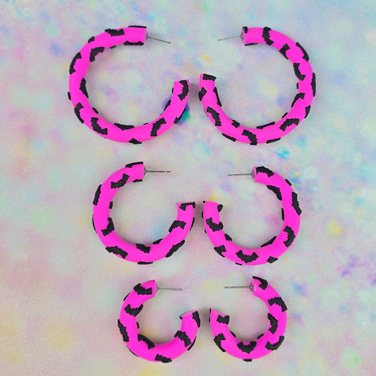 Bat Clay Hoops in Pink