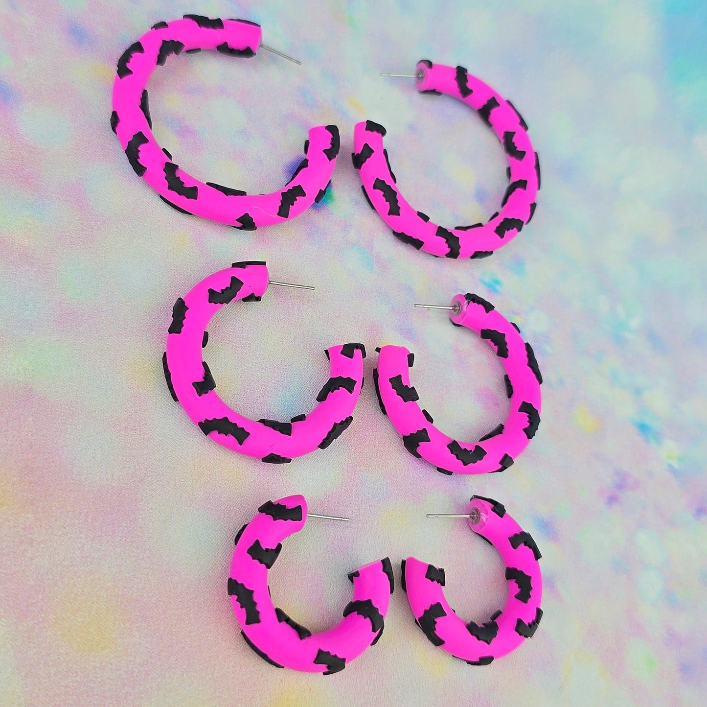 Bat Clay Hoops in Pink