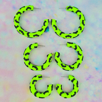 Bat Clay Hoops in Neon Green