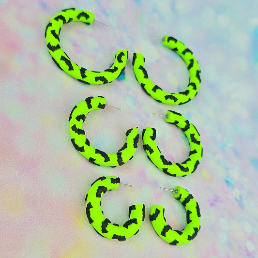 Bat Clay Hoops in Neon Green
