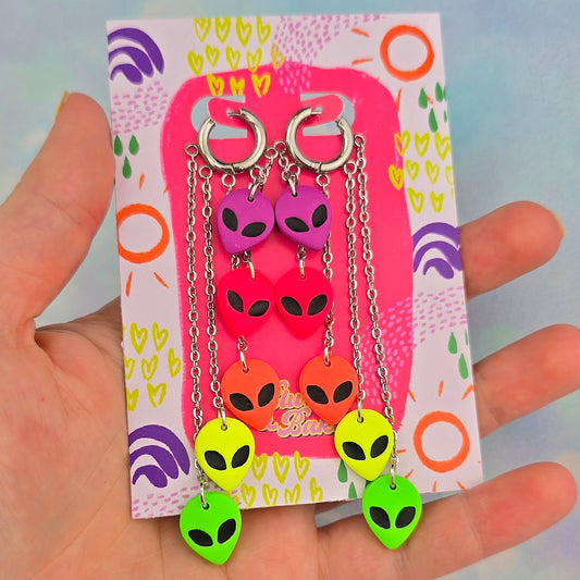 Neon Rainbow Alien 5 Drop Dangles