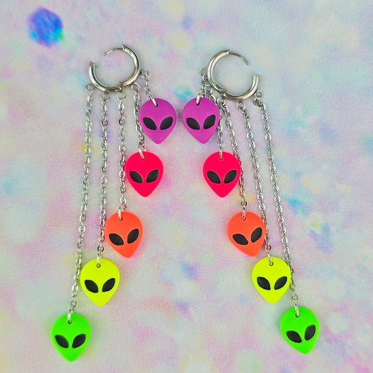 Neon Rainbow Alien 5 Drop Dangles
