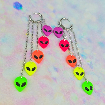 Neon Rainbow Alien 5 Drop Dangles