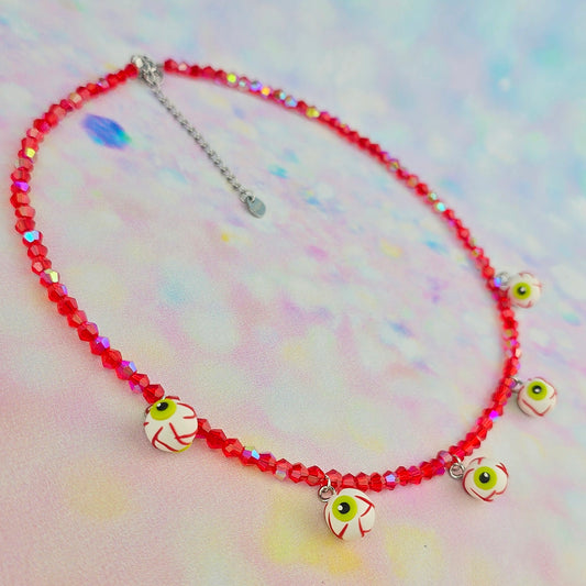 Eyeball Red Glass Beaded Charm Necklace