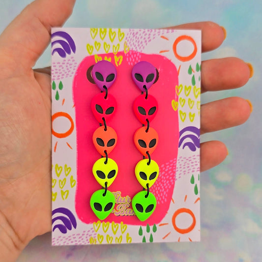 Neon Rainbow Alien 5 Drop Dangles