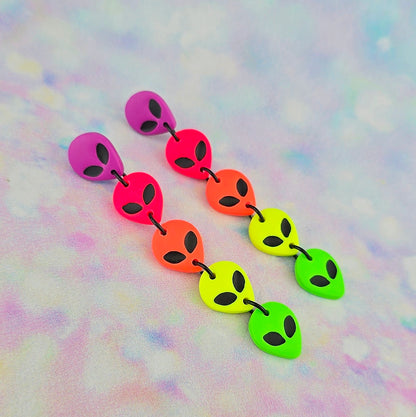 Neon Rainbow Alien 5 Drop Dangles