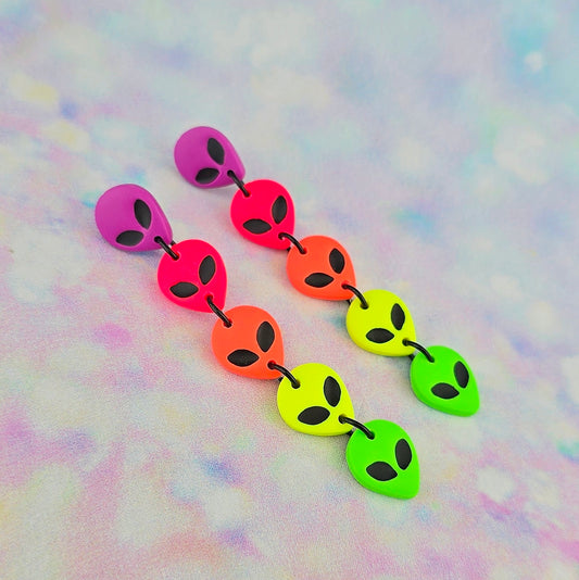 Neon Rainbow Alien 5 Drop Dangles