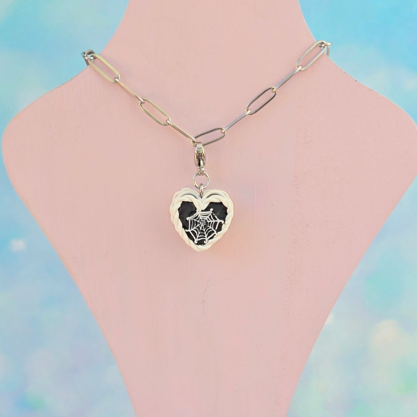 Black and White Spider Web Retro Cake Necklace Charm (Charm Only)