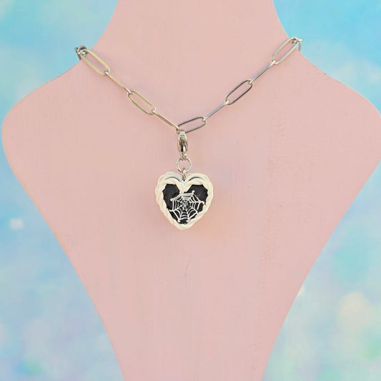 Black and White Spider Web Retro Cake Necklace Charm (Charm Only)