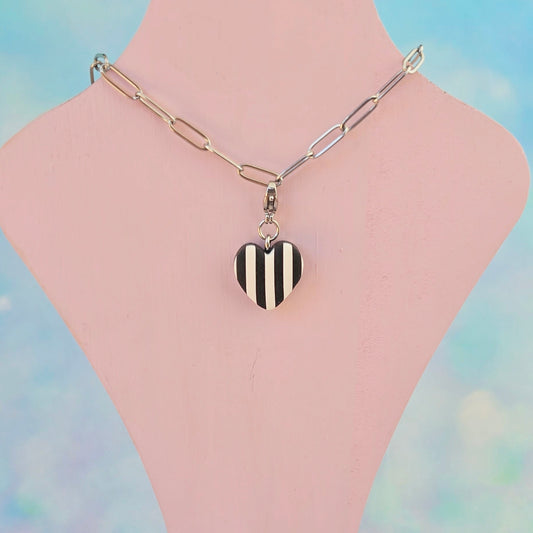 Black and White Heart Necklace Charm (Charm Only)