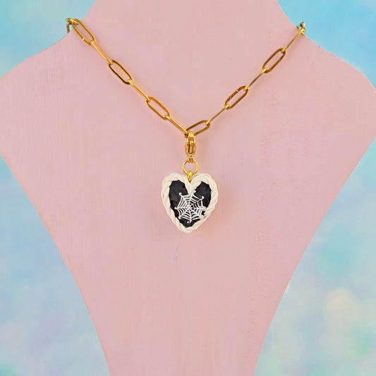 Black and White Spider Web Retro Cake Necklace Charm (Charm Only)