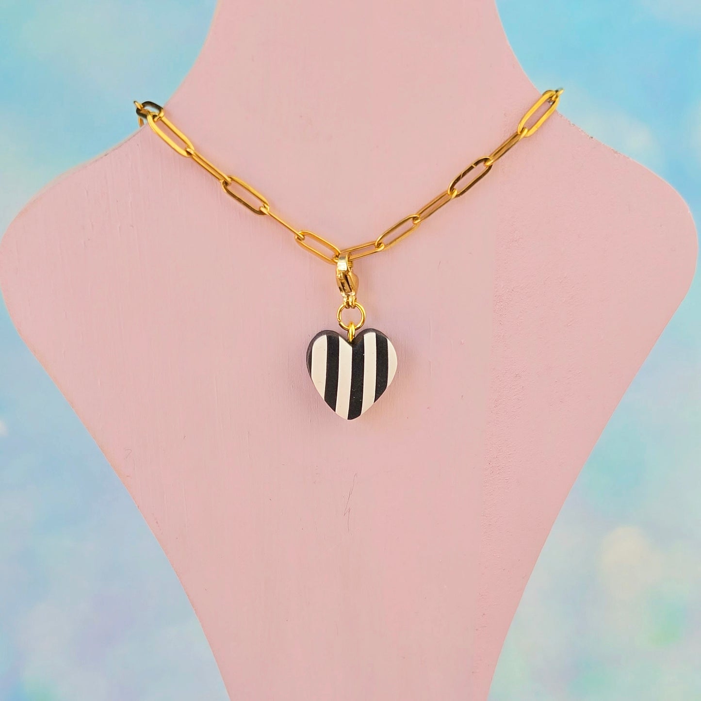 Black and White Heart Necklace Charm (Charm Only)