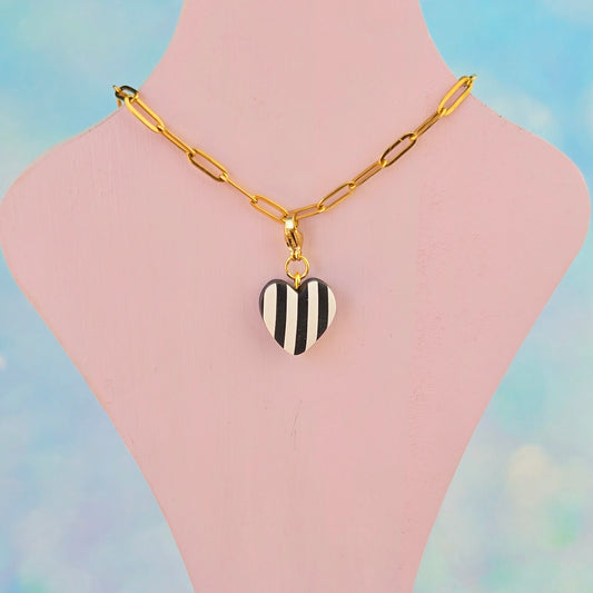 Black and White Heart Necklace Charm (Charm Only)