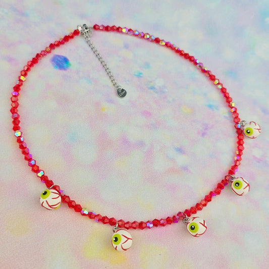 Eyeball Red Glass Beaded Charm Necklace