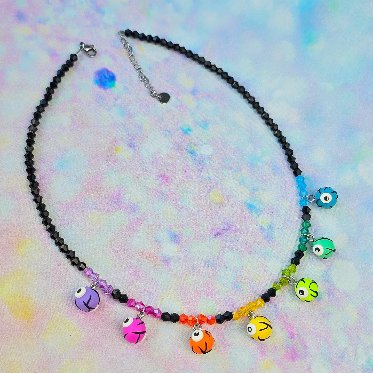 Rainbow Eyeball Glass Beaded Charm Necklace