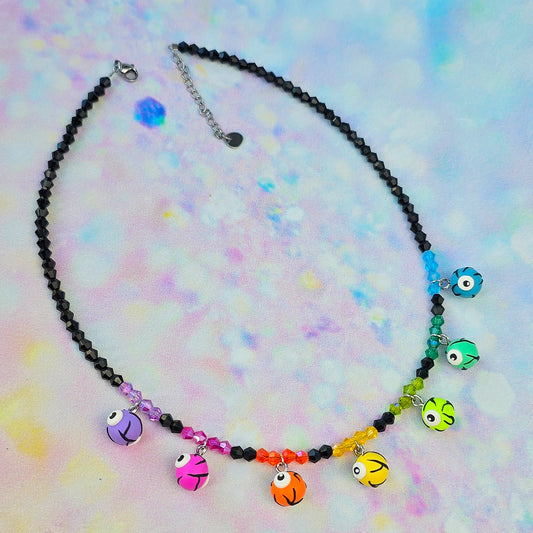 Rainbow Eyeball Glass Beaded Charm Necklace