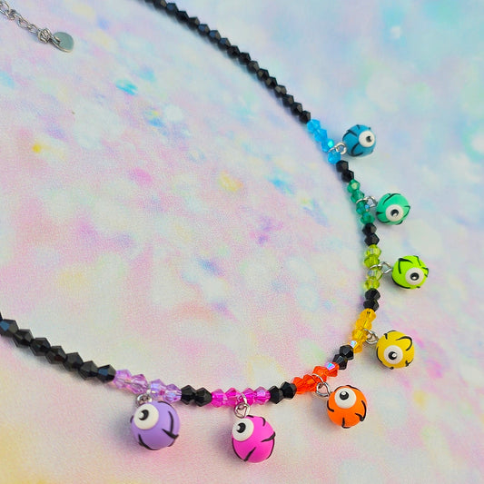 Rainbow Eyeball Glass Beaded Charm Necklace