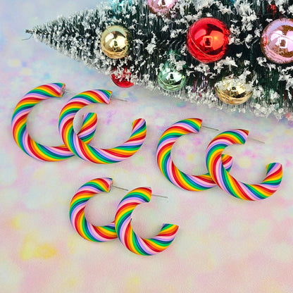 Christmas- Colourful Candy Cane Twisted Hoops (All Sizes)