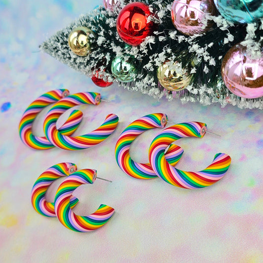 Christmas- Colourful Candy Cane Twisted Hoops (All Sizes)