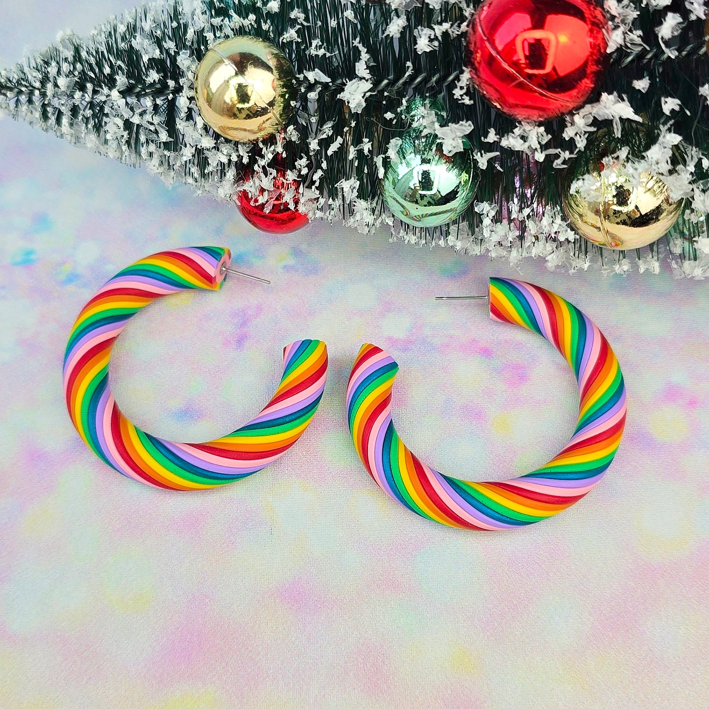 Christmas- Colourful Candy Cane Twisted Hoops (All Sizes)