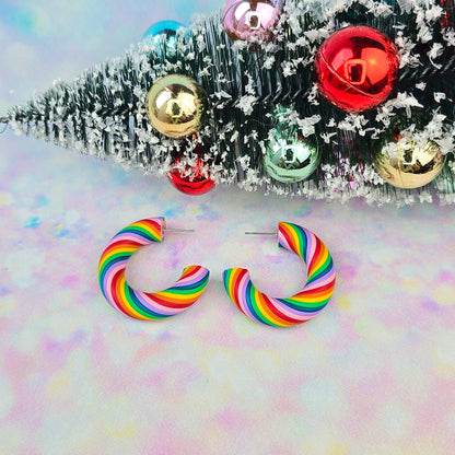 Christmas- Colourful Candy Cane Twisted Hoops (All Sizes)