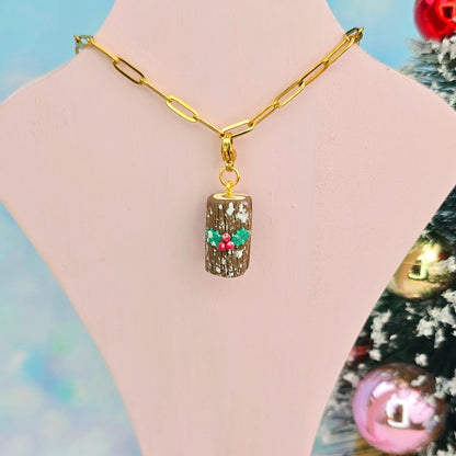 Christmas- Yule Chocolate Log Cake Necklace Charm (Charm Only)