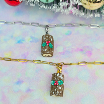 Christmas- Yule Chocolate Log Cake Necklace Charm (Charm Only)