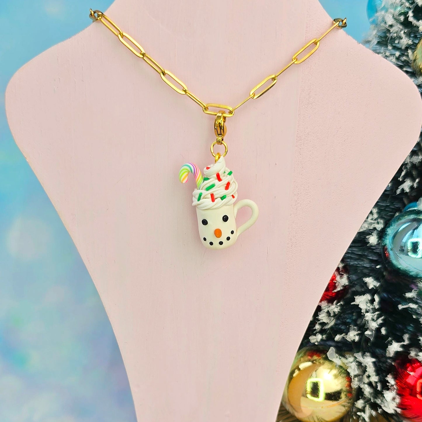 Christmas Snowman Hot Chocolate Necklace Charm (Charm Only)
