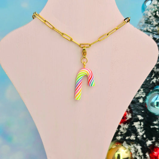 Colourful Neon Candy Cane Necklace Charm (Charm Only)