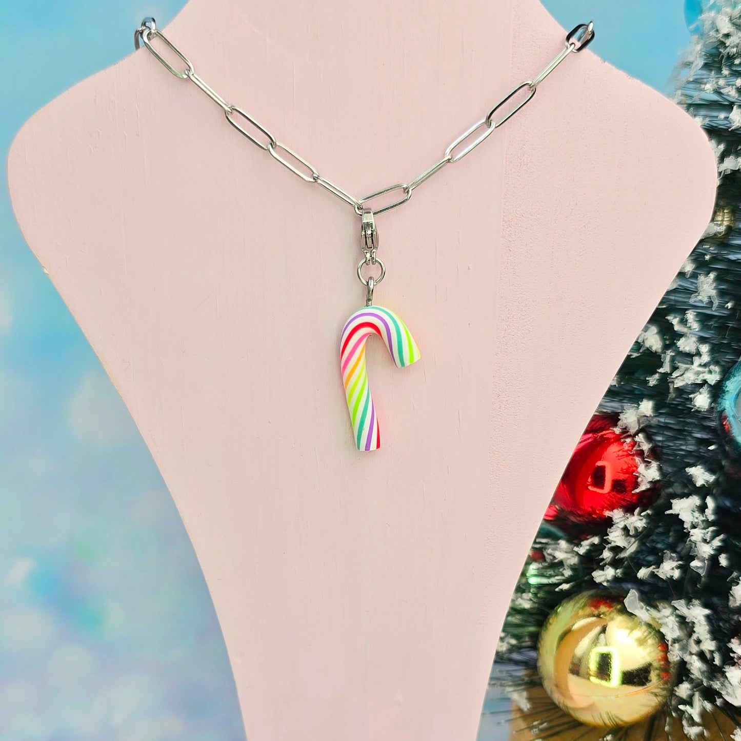 Colourful Neon Candy Cane Necklace Charm (Charm Only)