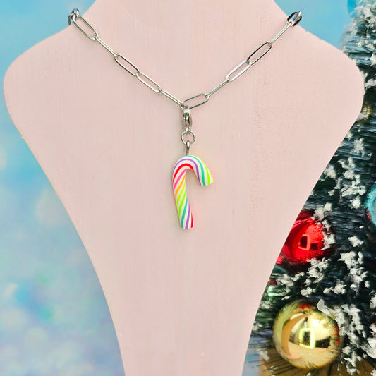 Colourful Neon Candy Cane Necklace Charm (Charm Only)