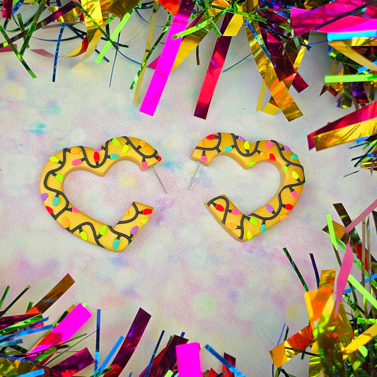 Christmas- Gold Fairy Light Large Heart Shaped Hoops