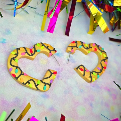 Christmas- Gold Fairy Light Large Heart Shaped Hoops