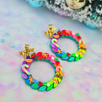 Christmas- Detailed Rainbow Wreath Dangles